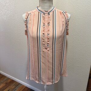 Worthington Peach Striped Blouse with Ruffle Accents - Size PM